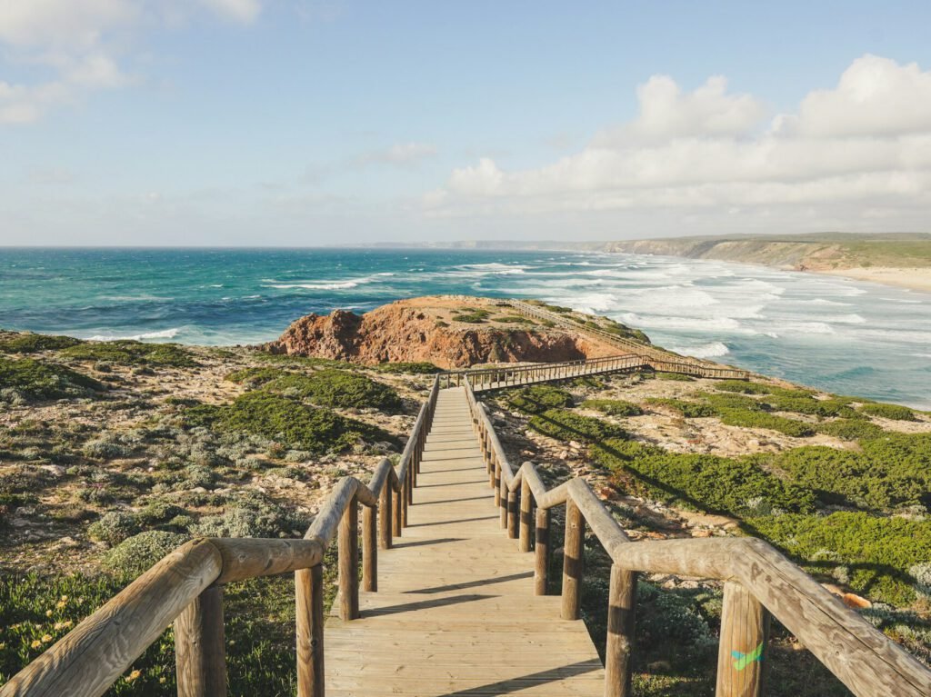Algarve coast boardwalk and Atlantic Ocean view