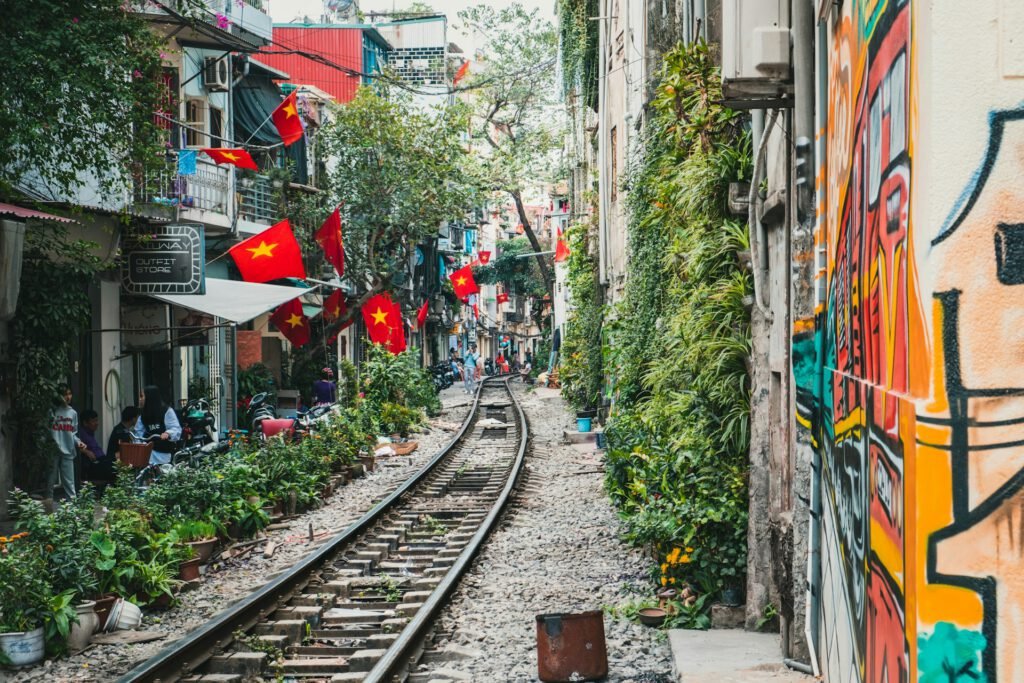 Train Street in Hanoi, Vietnam — the starting point of the scenic Hanoi to Hue and Da Nang route