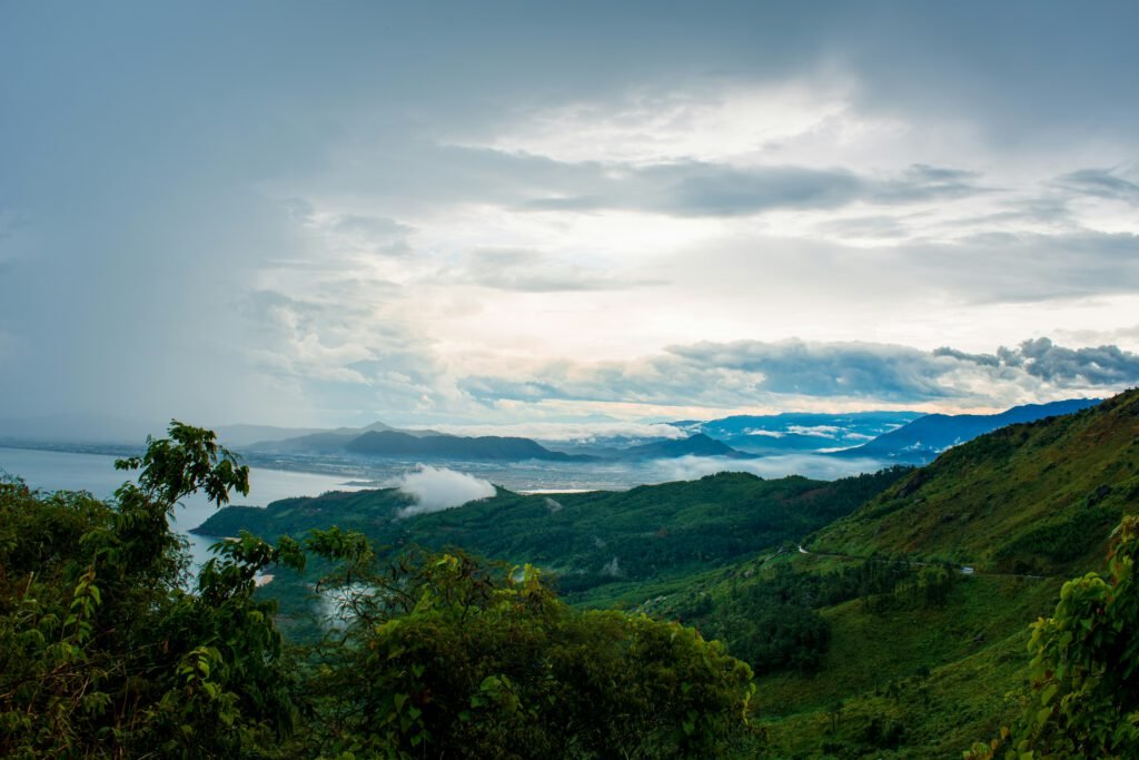 Winding mountain road through Hai Van Pass in Vietnam