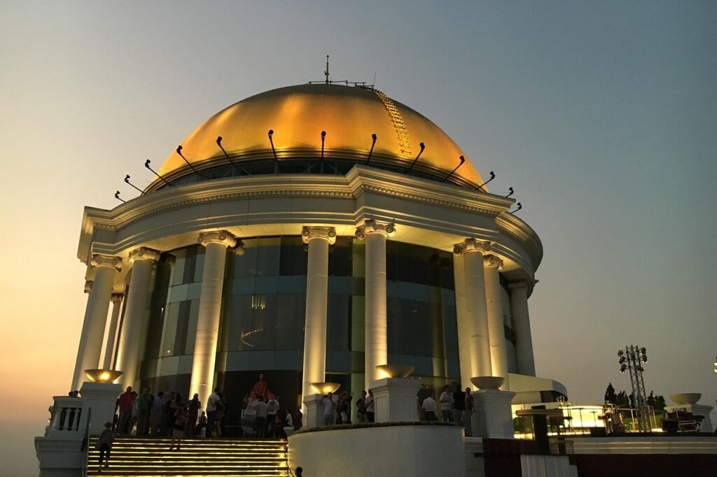 Sky Bar at Lebua with golden dome and panoramic Bangkok skyline