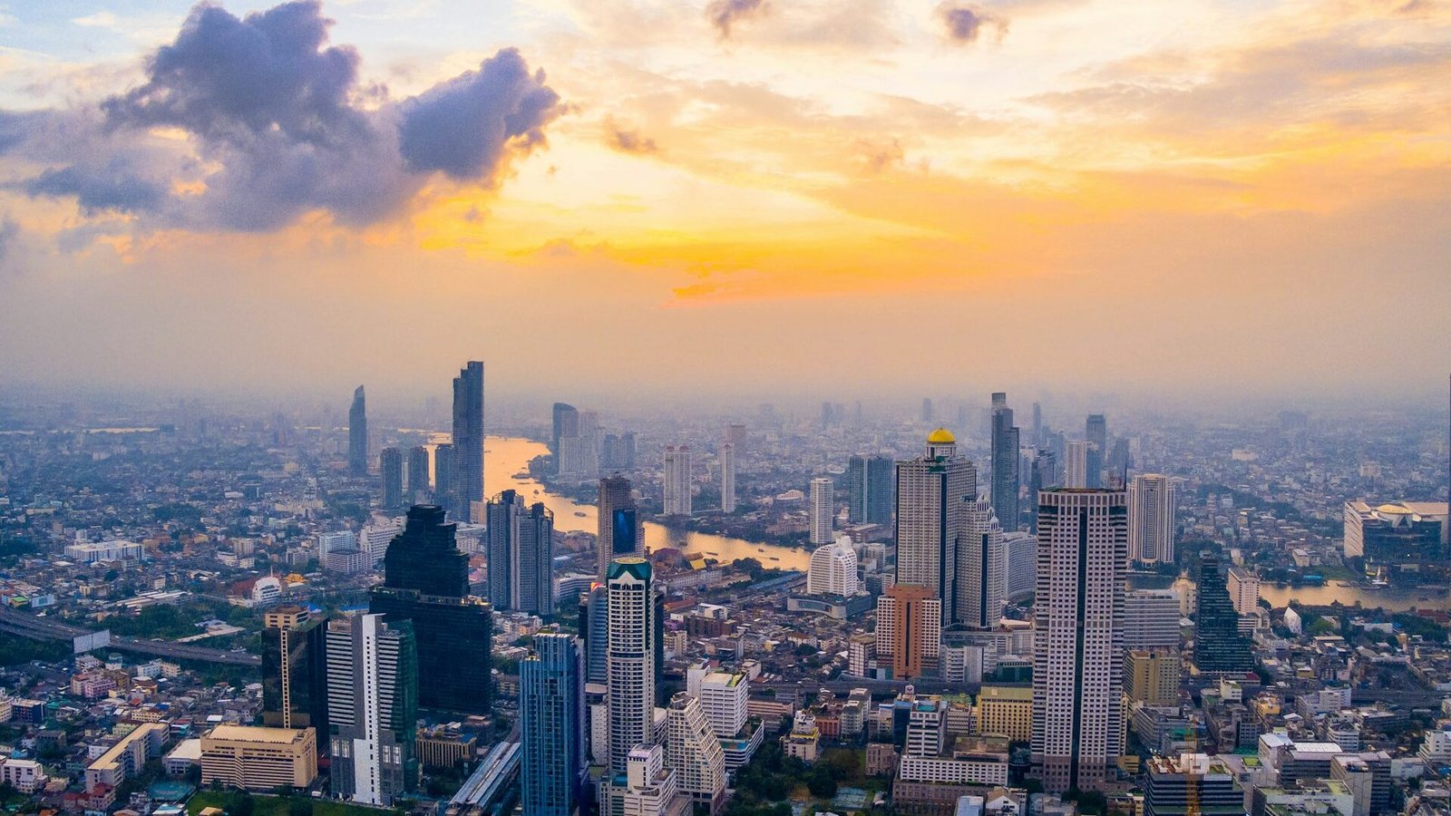 Bangkok skyline at sunset — city view from above