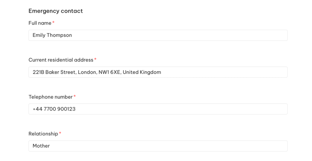 Emergency contact details — Vietnam e-Visa example