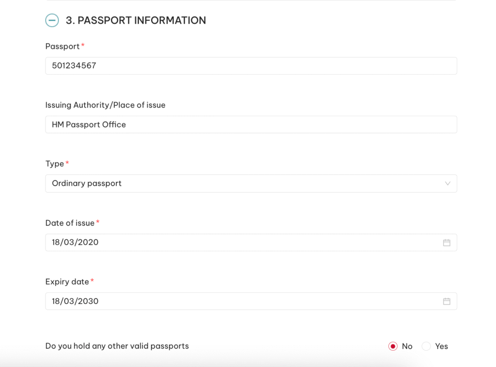 Passport information — Vietnam e-Visa example