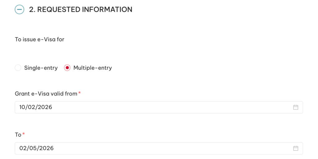 Requested information — Vietnam e-Visa example