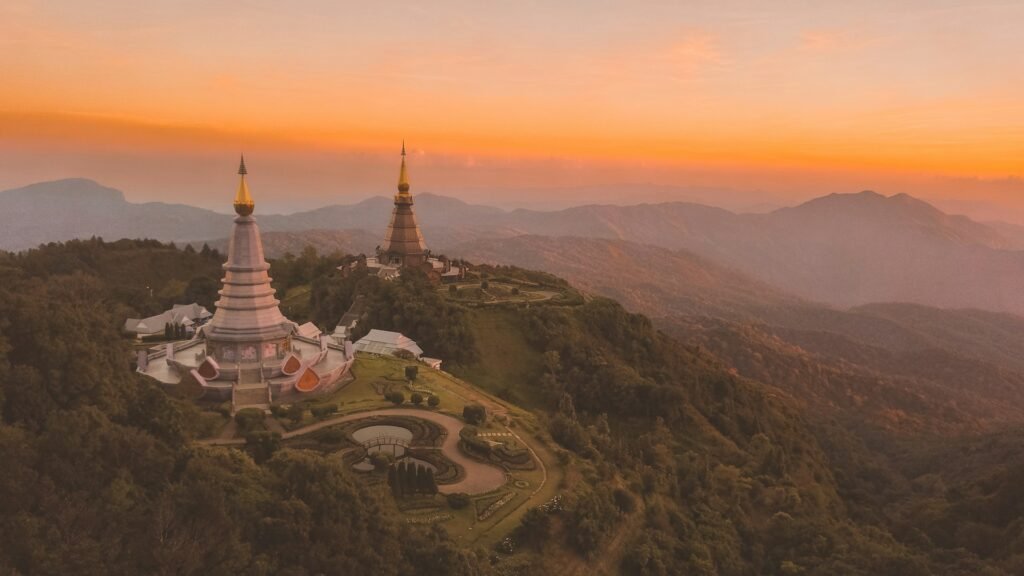 Aerial view of northern Thailand landscape near Chiang Mai, surrounded by greenery and calm nature