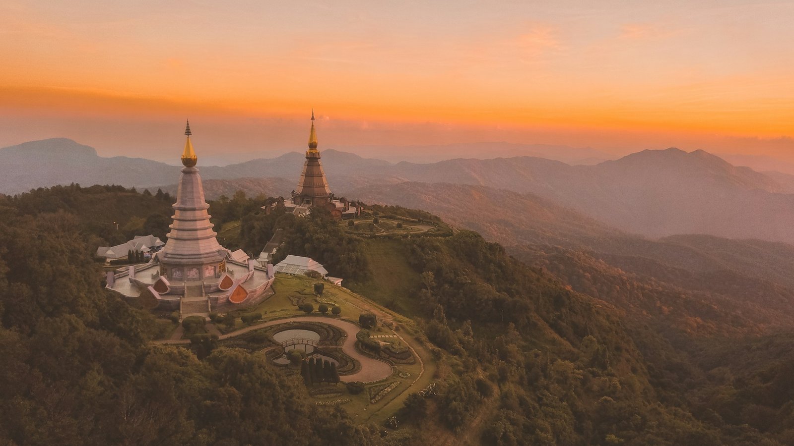 Aerial view of northern Thailand landscape near Chiang Mai, surrounded by greenery and calm nature