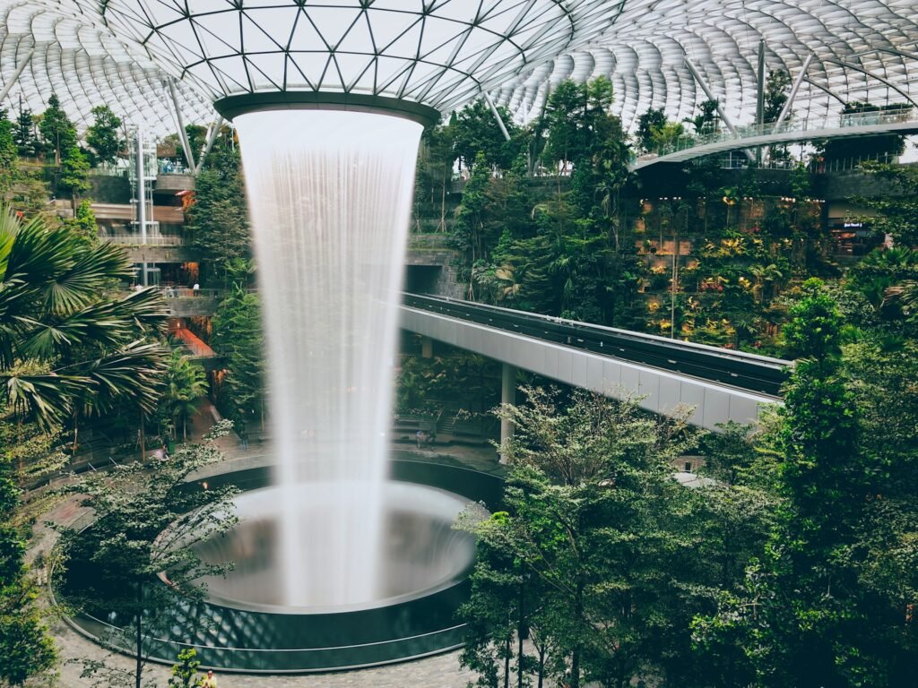 Rain Vortex indoor waterfall at Jewel Changi Airport in Singapore