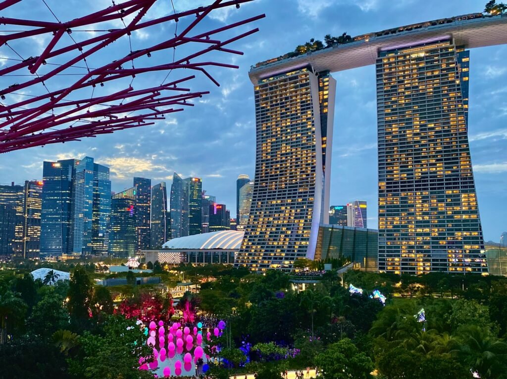 Marina Bay Overpass pedestrian bridge connecting Marina Bay Sands and Gardens by the Bay in Singapore