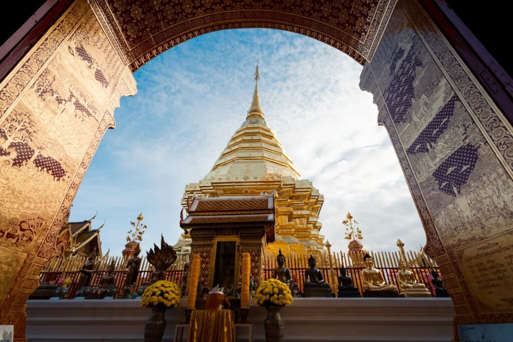 Temple entrance in Chiang Mai with sky in the background