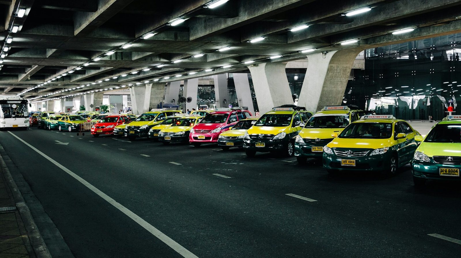Official taxis at the Bangkok airport pickup area