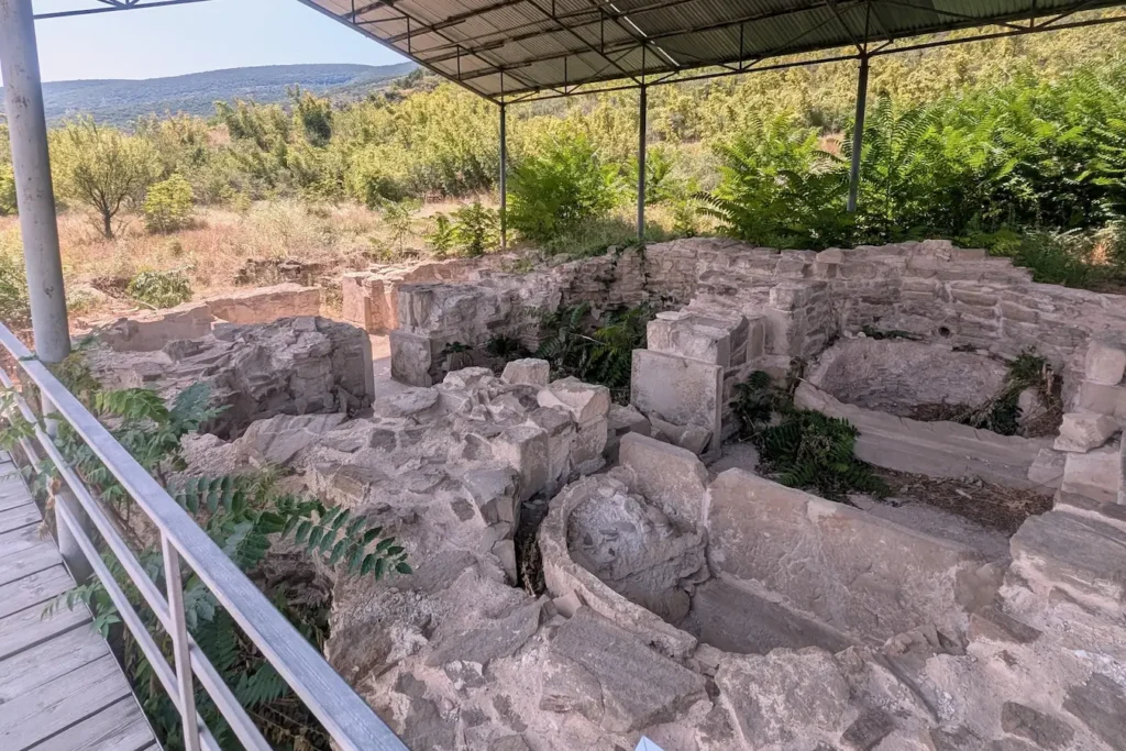 Excavated rooms of the King’s Bath beneath a protective roof at Armaztsikhe–Bagineti